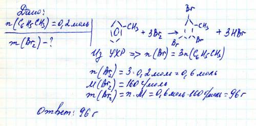 Сколько граммов брома (в избытке) взаимодействует с 0,2 моля толуола