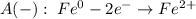 A(-): \; Fe^{0} - 2e^{-} \to Fe^{2+}