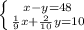 \left \{ {{x-y=48} \atop { \frac{1}{9}x+ \frac{2}{10}y=10 }} \right.