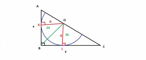 Полуокружность,центр o которого лежит на гипотенузе ac прямоугольного треугольника abc, касается кат