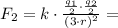 F_2 = k\cdot \frac{ \frac{q_1}{2} \cdot \frac{q_2}{2}}{(3\cdot r)^2} =