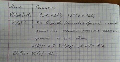 Какой объем кислорода потребуется для полного сгорания 16л ацетилена ? объёмы газов измерены при оди