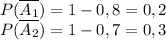 P(\overline{A_1})=1-0,8=0,2&#10;\\P(\overline{A_2})=1-0,7=0,3