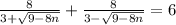 \frac{8}{3 + \sqrt{9-8n}} + \frac{8}{3 - \sqrt{9-8n}} = 6