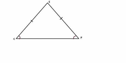 Дан треугольник еср,у которого равны углы с и р. запишите какие стороны этого треугольника равны меж