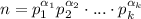 n=p_1^{\alpha_1}p_2^{\alpha_2}\cdot ...\cdot p_k^{ \alpha _k}