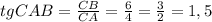 tgCAB= \frac{CB}{CA}= \frac{6}{4}= \frac{3}{2}=1,5