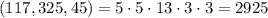 (117,325,45)=5\cdot5\cdot13\cdot3\cdot3=2925