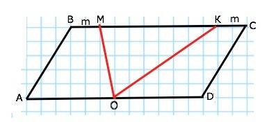 Данный параллелограмм разделите двумя прямыми, проходящими через середину большего основания, на три