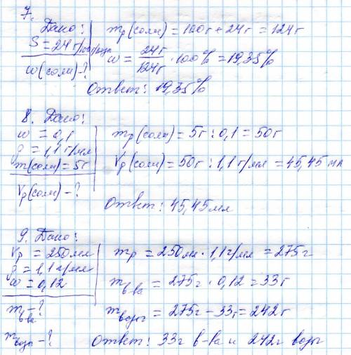 7. определите массовую долю насыщенного раствора соли, если растворимость этой соли составляет 24 г.