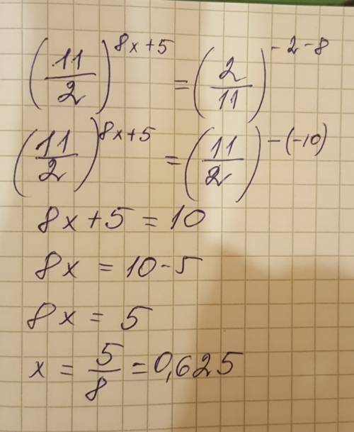 Найти корень уравнения (11/2)^8x+5=(2/11)^-2-8