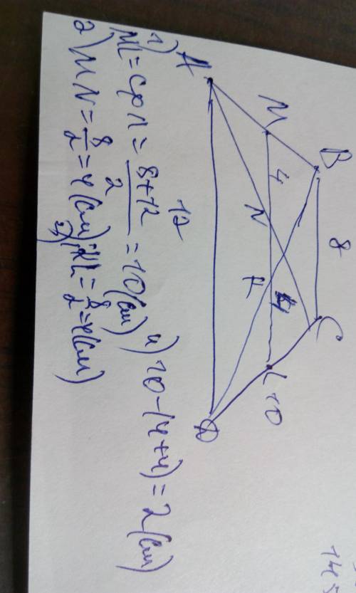Основания трапеции равны 8 см и 12 см. найдите длину отрезка, соединяющего середины её диагоналей. о
