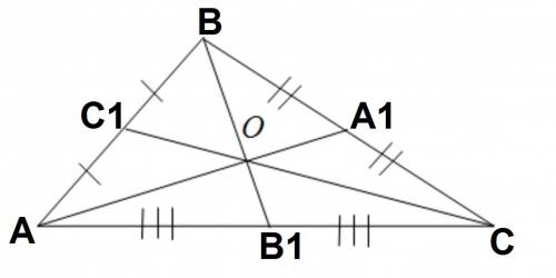 Втреугольнике abc медианы aa₁, bb₁, cc₁ пересекаются в точке o. известно, что aa₁ = 3. cc₁ = 12. ac