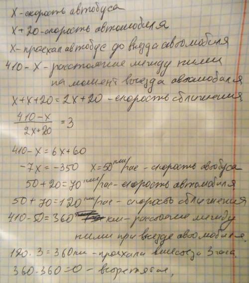 Зпункту а в пункт в, відстань між якими 410 км, вирушив автобус. через 1 годину назустріч йому з пун