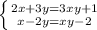 \left \{ {{2x+3y=3xy+1} \atop {x-2y=xy-2}} \right.