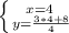 \left \{ {{ x=4 \left } \right. } \atop {y= \frac{3*4+8}{4} }} \right.