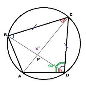 Четырёхугольник abcd вписан в окружность, причём вс = сd. известно, что угол adc=93 градуса. найдите