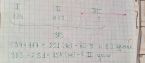 В3 домах жили 385 жильцов в 1 134 во 2 117 в 3?
