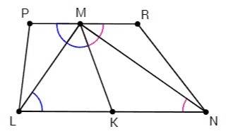 Вчетырехугольнике prnl ( ) на стороне pr взята точка м, а на стороне nl – точка k. оказалось, что mn
