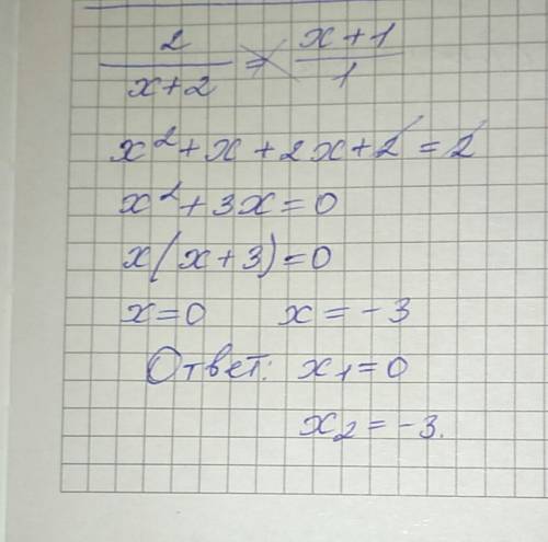 Решите графически уравнение 2/(х+2)=х+1