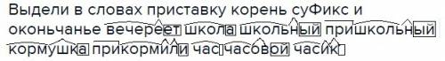 Выдели в словах приставку корень суфикс и оконьчанье вечереет школа школьный пришкольный кормушка пр