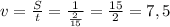 v= \frac{S}{t}= \frac{1}{\frac{2}{15}} = \frac{15}{2} =7,5