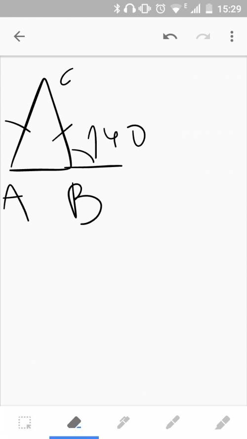 Втреугольнике abc ac=bc внешний угол при вершине b=140 найдите уголc отфет дайте в градусах