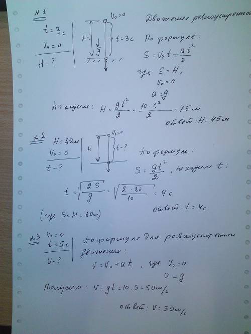 Решить . 1) тело падало в течении 3сек без начальной скорости. с какой высоты упало тело? 2) тело уп