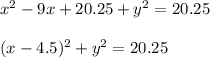 x^2-9x+20.25+y^2=20.25\\ \\ (x-4.5)^2+y^2=20.25