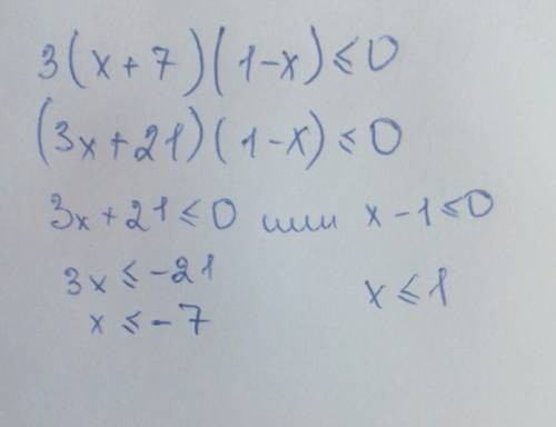 Решить неравенство и распишите его, ) 3(x+7)(1-x)≤0