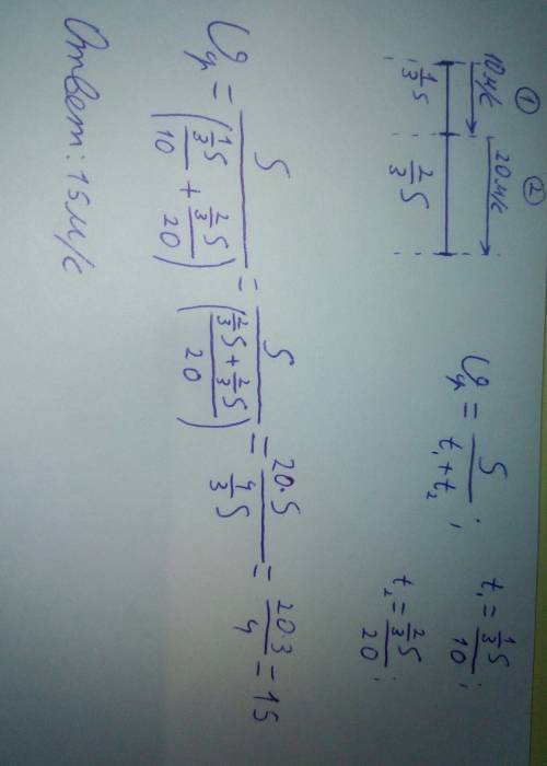 Одну треть пути тело двигалось со скоростью 10м\с ,а оставшуюся часть пути,со скорость 20м/с.найти с