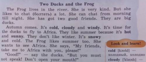 1)the frog much 2)the ducks like summer 3)the ducks say to the