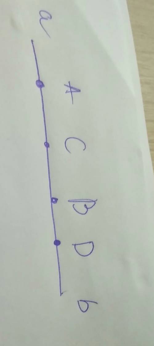 Отметьте на прямой ab точки c и d так чтобы точка с лежала на отрезке ab а точка d лежала на луче ba