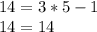 14=3*5-1 \\ 14=14