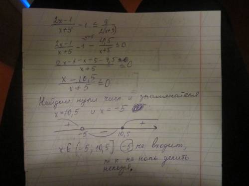 Реши данное неравенство, используя метод интервалов (2x−1): (x+5)−1 ≤9: 2(x+5) деление -дробная черт