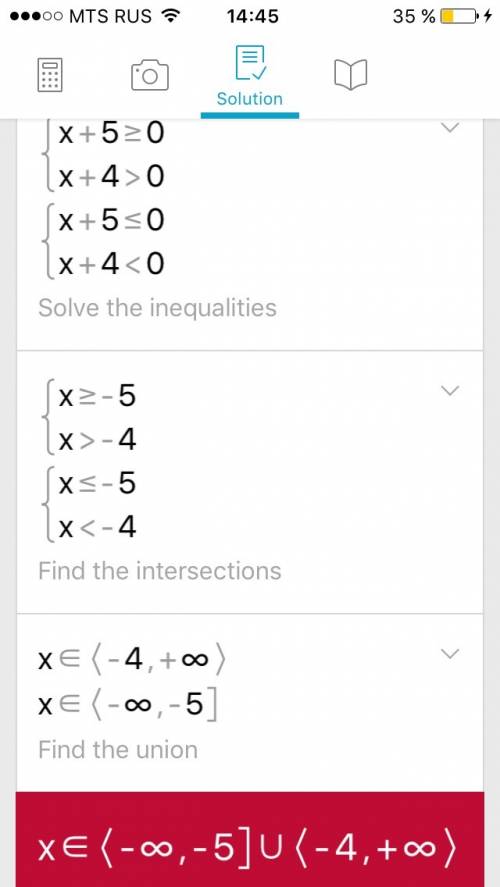 Решите неравенство : х+5/ х + 4 больше или равно 0.