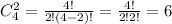 C^2_4= \frac{4!}{2!(4-2)!}= \frac{4!}{2!2!}=6