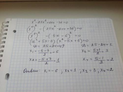 X^4-25x^2+60x-36=0 решите уравнение