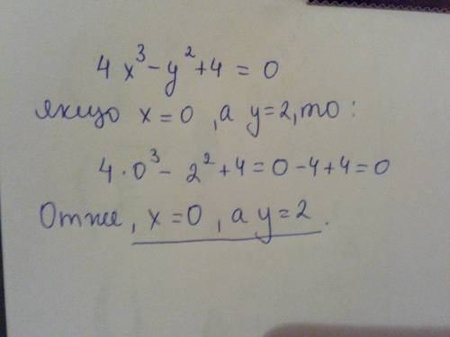 Является ли решением уравнения 4х^3-у^2+4=0 а.х=0 у=2