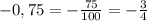 -0,75= -\frac{75}{100}= -\frac{3}{4}