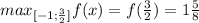 max_{[-1; \frac{3}{2} ]}f(x)=f( \frac{3}{2} )=1 \frac{5}{8}