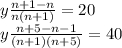 y \frac{n+1-n}{n(n+1)}=20 \\y \frac{n+5-n-1}{(n+1)(n+5)}=40