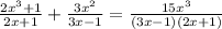 \frac{2x^3+1}{2x+1} + \frac{3x^2}{3x-1} = \frac{15x^3}{(3x-1)(2x+1)}