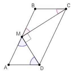 Впараллелограмме abcd bc: ав=1: 2 середина м стороны ab соединена отрезками с вершинами c и d докаже