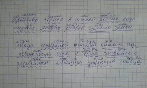 Сделайте синтаксический разбор: 1) красиво чернея в нежной зелени еще низких яровых хлевов, гуляли г