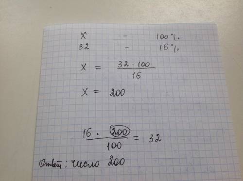 Найдите число, если 16% этого числа равны 32