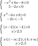 \left \{ {{-x^{2}+6x-82,5}} \right. \\\\\left \{ {{x\in(-\infty;2)\cup(4;+\infty)} \atop {x2,5}} \right.