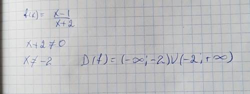 Найдите область определения функции f(x) = x-1/x+2