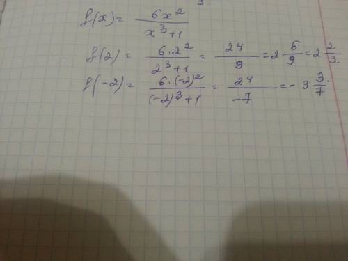 Функция задана формулой f(x)=6x^2/x^3+1. найти: f(2) - f(-2)