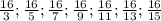 \frac{16}{3}; \frac{16}{5}; \frac{16}{7}; \frac{16}{9}; \frac{16}{11}; \frac{16}{13}; \frac{16}{15}